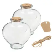 2Pcs 18 Oz/600ML Heart Shaped Clear Glass Jars with Cork, Twine and Blank Tags