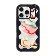iPhone 16 Pro Impact Ring Stand Case MagSafe Compatible Retro Rainbow with Black Wavy Border