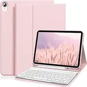 ZKTUYU iPad 10th Generation Keyboard Case with Pencil Holder, Magnetic Detachable Wireless Bluetooth Folio Stand Rechargeable Keyboard Cover for iPad 10th 10.9 inch A2696 A2757 A2777, Pink