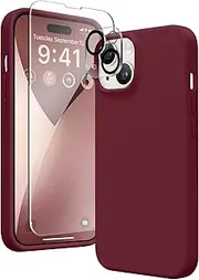 GONEZ Magnetic for iPhone 14 Case, Compatible with Magsafe, with Screen Protector + Camera Protector, Anti-Scratch Microfiber Lining, Liquid Silicone Shockproof Protective Phone Case, Maroon