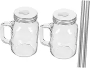 NAMOARLY 2 Sets Reusable Glass Juice Bottles with Straws Portable Drink Containers for Tea and Smoothies Easy to Clean for Everyday Use