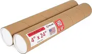 Paclord 4" x 24" Heavy-Duty Reinforced Cardboard Mailing Tube, Pack of 2 Tubes with 4 Caps – Secure USPS Approved – Great for Shipping and Storing of Prints, Artwork, Posters or Documents
