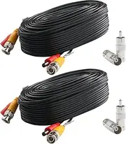 [Postta] BNC Video Power Cable (2 Pack 60 Feet) Video Security Camera Cable Wire with Four Connectors for CCTV DVR Surveillance System