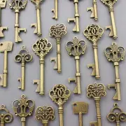 100Pcs Antiqued Brass Skeleton Keys Bottle Openers Mix Wedding Favor Decorations