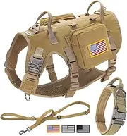 Forestpaw Tactical Dog Vest Harness and Easy Control Training Dog Collar with Bungee Dog Leash Set No Pull Military Dog Harness with Backpack for Medium Large Dogs-Coyote Brown L