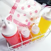 Vtg Condiment Ketchup Mustard Salt Pepper Polkadot Napkin BBQ Camping Picnic Set