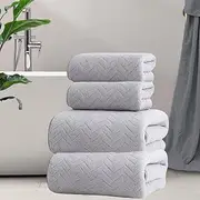4 Pack Extra Large Bath Towels, Coral Velvet, Microfiber Super Soft Absorbent, Machine Washable, Coral Velvet Wheat Stripe, Towel Sets for Home, Hotel and Spa, Gym use (Light Grey, 35 * 75+140 * 40)
