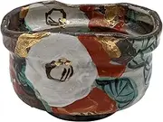 Utsuwa Luan 105-0044 Mino Ware 1 Person WADA Matcha Bowl, Teacup, 4.3 x 3.9 inches (11 x 10 cm), Gold Color Camellia, Made in Japan, Black