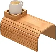 Couch Armrest Caddy, Wooden Sofa Tray Table - Detachable Anti-Slip Holder | Non-Skid Drink Coaster Storage with Clip On Cup Slot, Convenient Side Arm Clamp Table for Food/Beverage/Treats
