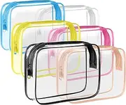 [ZHOOGE] 6 Pack Clear Travel Toiletry Bag Clear Makeup Bag Cosmetic Toiletry Bag - TSA Approved Clear Makeup Organizer for Travel, Quart Size Bag Carry on Airport Airline Compliant Bag, Multicolor,