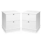 2pc White Bedside Table 2 Drawer Storage Nightstand Lamp Side Table Freestanding