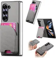 Compatible with Samsung Galaxy Z Fold6 Detachable Wallet Case Compatible with MagSafe, Ultra Slim Lightweight Hard PC Shockproof Full Coverage Case for Z Fold 6 (Gray)