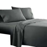 Dark Gray 1000TC 4PCS Single/KS/Double/Queen/King Bed Flat Fitted Sheet Set Pillowcase