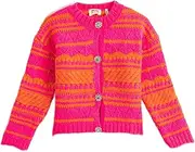 [Koton] Girls Oversized Knit Cardigan Buttons Round Neck Ethnic Patterned, Pink Design(2d5), 7-8 Jahre