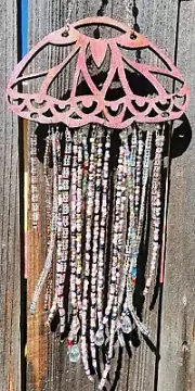 Jellyfish Suncatcher Handmade Beads n Crystals 17"L x 6 1/4"W Hanging Sea Life