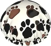 Dog Paw Prints Print Shower Cap For Women Men Reusable Lightweight Soft Bath Hair Cap With Elastic Band