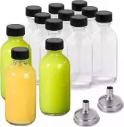 12 Pack Glass Bottles with Lids & 2 Funnels, 2 oz Glass Shot Jar, Small Glass
