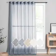 Linen Semi Sheer Flax Curtains 95" L, Eyelet Top Extra Wide Sliding Door Curt...