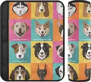 Car Seat Strap Protectors-Flat Popular Breeds Cute Dogs Icons Flannel Belt Cushioning with Cotton Padding for Safe and Comfortable Travel