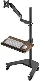 Adjustable Arm Desk Mount Single Monitor Floor Stand for 17"-32" Flat/Curved Screens up to 19.8lbs, Mobile Monitor Mount Stand Gas Spring Monitor Cart with Keyboard Tray Monitor Arm Desk Mount