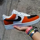 Nike Air Force 1 Custom White Shoes Orange & Black Mens Womens Kids Sizes Fresh!