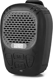 [August] MS550 Portable Bluetooth 5.3 Clip-On Speaker with Magnet and Microphone - 30 Hour Battery, IP56 Waterproof, Hands Free Calling, Micro SD for MP3 - Outdoor Speaker for Cycling, Hiking, Camping