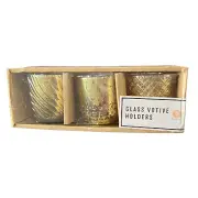 GLASS VOTIVE CANDLE HOLDERS SET OF 3 Count Gold Home Decor 3" HORIZON GROUP USA