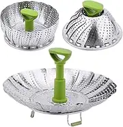 Zeakone Collapsible Vegetable Steamer Basket - Food Safe Round Stainless Steel Steaming Tray, Foldable Food Container, Expandable to Fit Various Size Pot (5.5" to 9.2") Dishwasher Safe