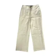 NWT Ann Taylor Petite Dress Pants Womens 8P Ivory Linen Lined Wide Leg Trouser