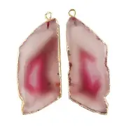 Lite Pink Natural Agate Slice 24k Gold Plated DIY Earring Pair Connectors Supply