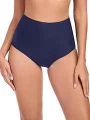 [RELLECIGA] Women's High Waisted Bikini Bottom Full Coverage Tummy Control Swimsuit Bottoms, Navy Blue, Small