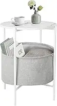 EDIMENS Side Table, Round End Table with Fabric Basket, 2-Tier Living Room End Table, Spacious, for Living Room Bedroom, Balcony Patio Bedside Table, Modern Style, White and Beige