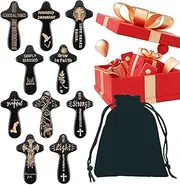 Wood Crosses for Necklace | Wooden Carved Pocket Clinging Christian Prayer Hand Held | Home Decorations with Velvet Bags for Baptisms, Baby Welcoming, Birth of A Child