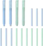 Pen Style Eraser Pen Set, Push-Pull Eraser, Includes 4 Retractable Erasers and 12 Interchangeable Erasers for Pencils Drawing, Learning, Office (Sky Blue, Green) (L-2)
