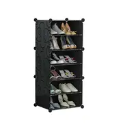 Black DIY Cube Shoe Cabinet Rack Storage Stackable Organiser 1 Column 6 Row