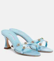 [Manolo Blahnik] Manolo Blahnik Pyrenea embellished satin mules AU 7 blue