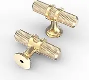 Asidrama 10 Pack Knurled Brushed Brass Kitchen Cabinet Knobs Gold Dresser Knobs Drawer Knobs Single Hole Cabinet T Bar Pull Handles for Kitchen Wardrobe Cupboard