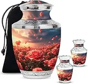 Red Rose Ash Holder, Cremation Urns for Ashes Keepsake, Decorative for Funeral & Burial, Memorial Gift for Father & Mother, Yellow, Combo (10 Inch & 3 Inch Mini Set of 2)