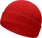 [AGLIFEFY] Wool Knit Cuff Short Fisherman Trawler Beanie Hats for Men Women Winter Roll up Edge Watch Skullcap