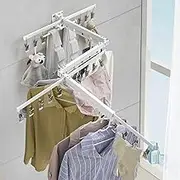 Hoimpro White Clothes Drying Rack Retractable Wall Mounted, Tri-Fold Collapsible Foldable Stainless Steel Laundry Drying Racks