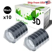 10 Rolls Black Label Tape for Dymo 3D 9mm Embossing Label Maker 3/8" x 3m