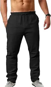 [NANAMEEI] Mens Casual Linen Pants Drawstring Cotton Trousers Lightweight Linen Pants