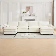 HOMFURN 5 Seater Modular Sectional Sofa, Convertible Sofa Couch Modular Sectional with Ottoman, Beige