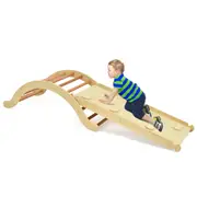 Babyjoy Climb Playset Kids Climber Toy w/Double Sided Ramp & Soft Mat Toddler Activity Center Swinging Sliding Natural
