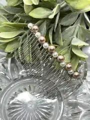 Bridal Wedding Blush pink Beaded Side Comb Accessories 3.5” metal silver comb