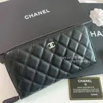 二手精品 CHANEL 香奈兒 經典拉鍊 長款 長夾 錢包 卡夾 黑色 銀扣 荔枝牛皮 AP0242