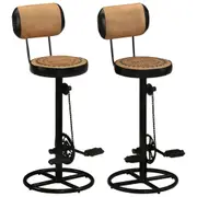 Bar Stools with Canvas Print 2 pcs Brown and Black Real Goat Leather vidaXL