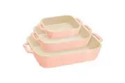 3pc Staub Ceramic Non-Stick Oven Dish Rectangular Baking Dishes Set Pink
