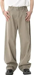 [Qolkmuiy-GJ] Men's Straight Bootcuts Solid Jeans Vintage Streetware Denim Pants Casual Relaxed Fit Cowboy Trousers