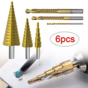 6X HSS Step Drill Bit Large Cone Titanium Bit Set Metal Hole Cutter +Pouch Kit
